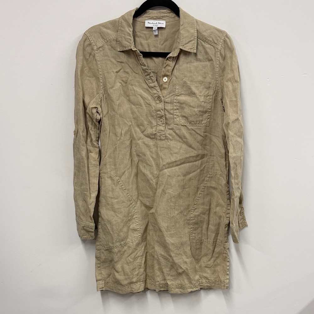 Michael Stars Beige Long-Sleeve Shirt Dress